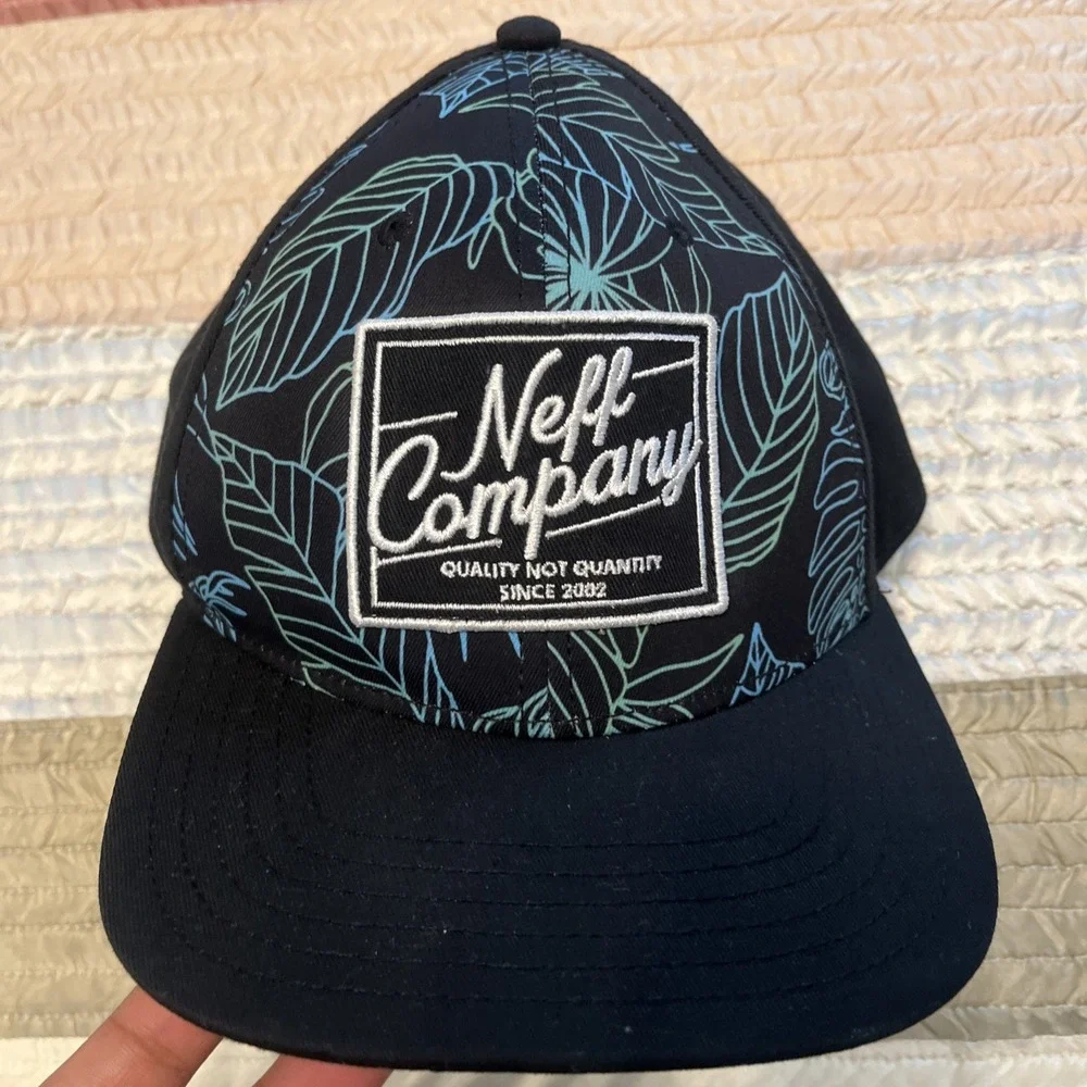 Neff Black Blue Green Leaf Floral Print Snapback Adjustable Hat Men One Size